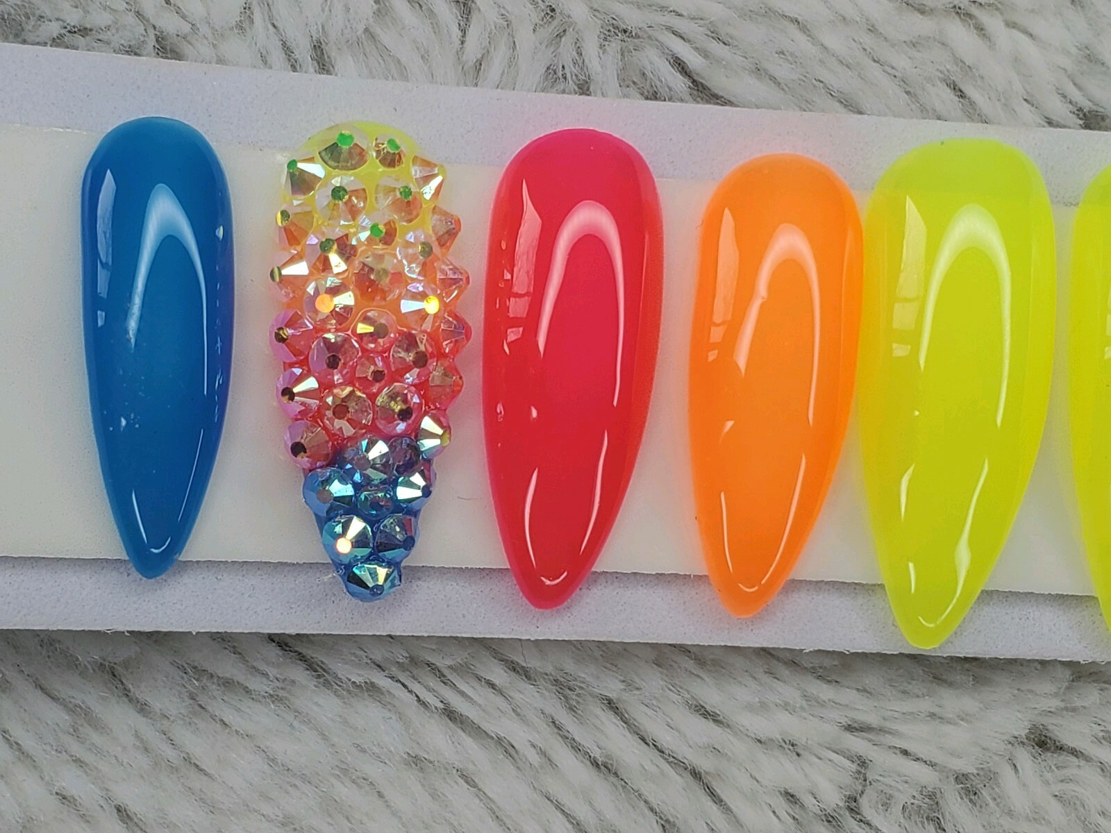 Bright Neon Rainbow ombre bling nails w/ crystals Press On jelly nails stiletto