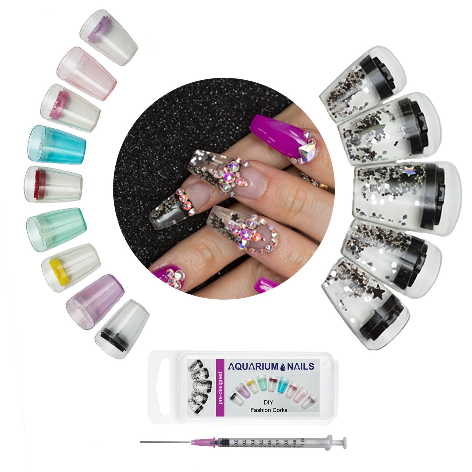 24 Aquarium Nails Acrylic False Nail Art Tips
