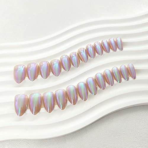 Colorful Short Almond Press on Nails – Glossy Chrome – Glossy Nails