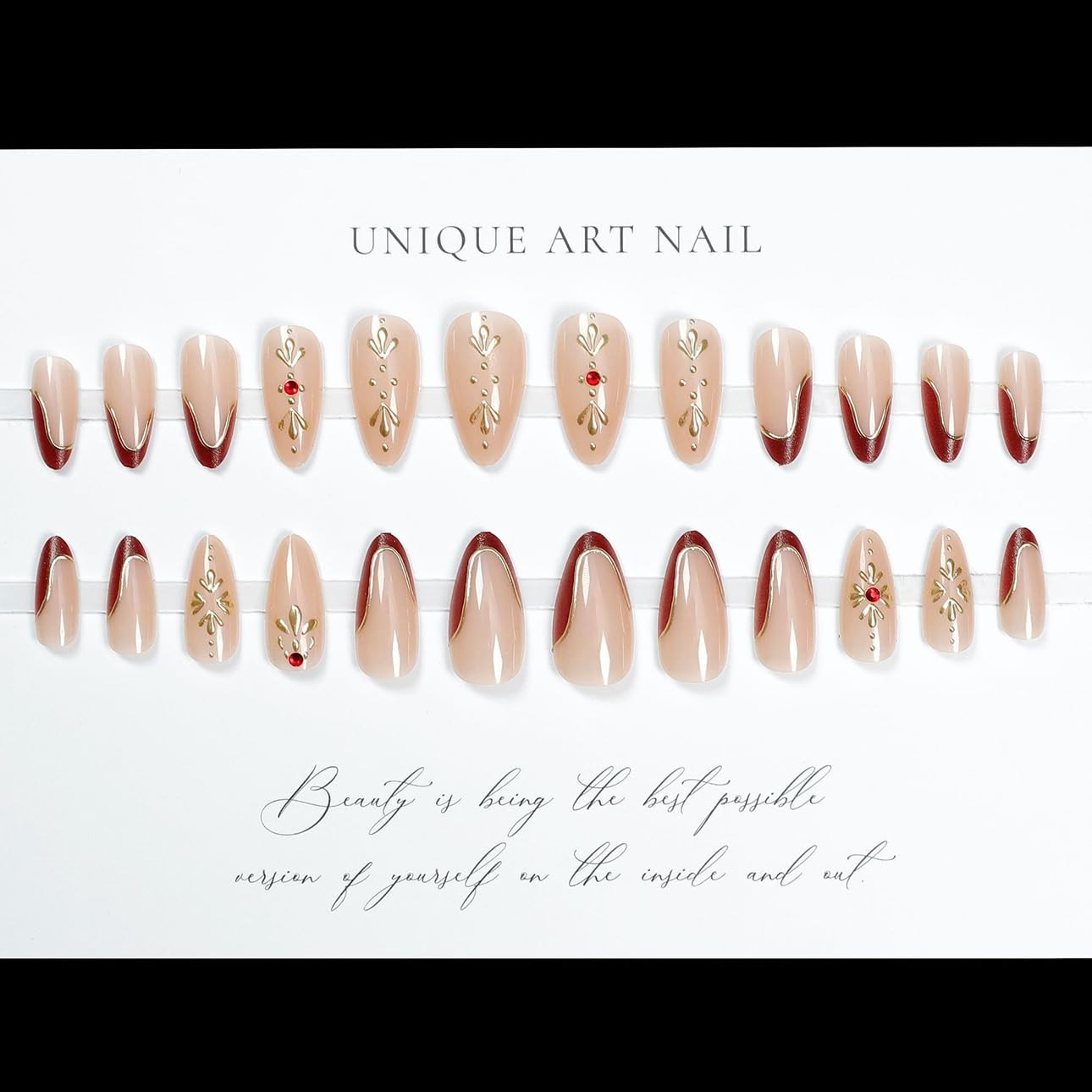 LPOODDNU Almond Red French Tip Press on Nails – Medium, red french tip star