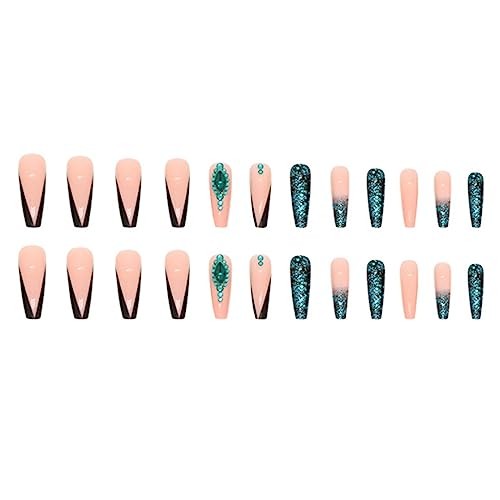 Gradient Fake Nails Long Coffin Press on Nails French Nails Tips superb 21