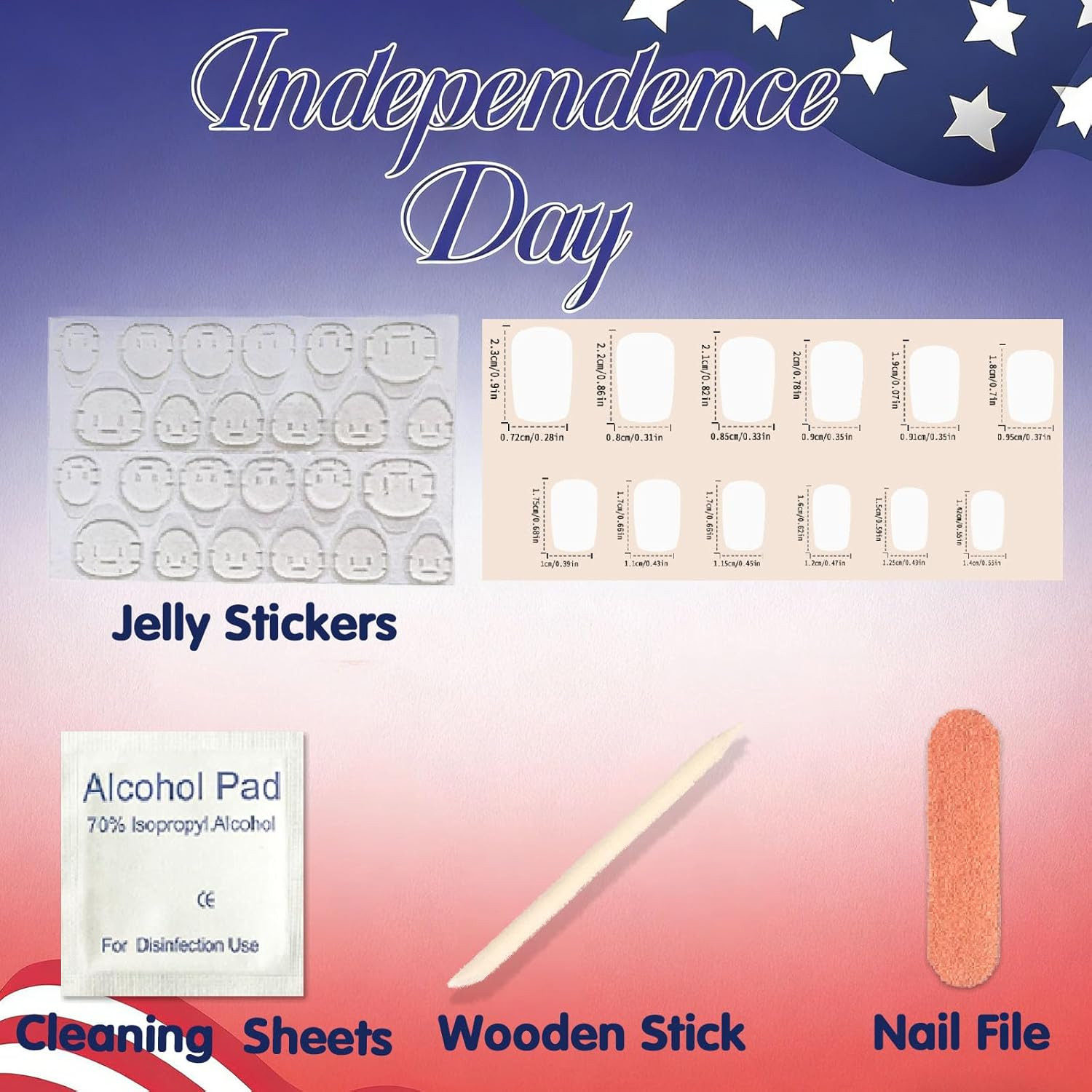 4Th of July Press on Nails Medium Square Fake Nails with Stars American Flag Des