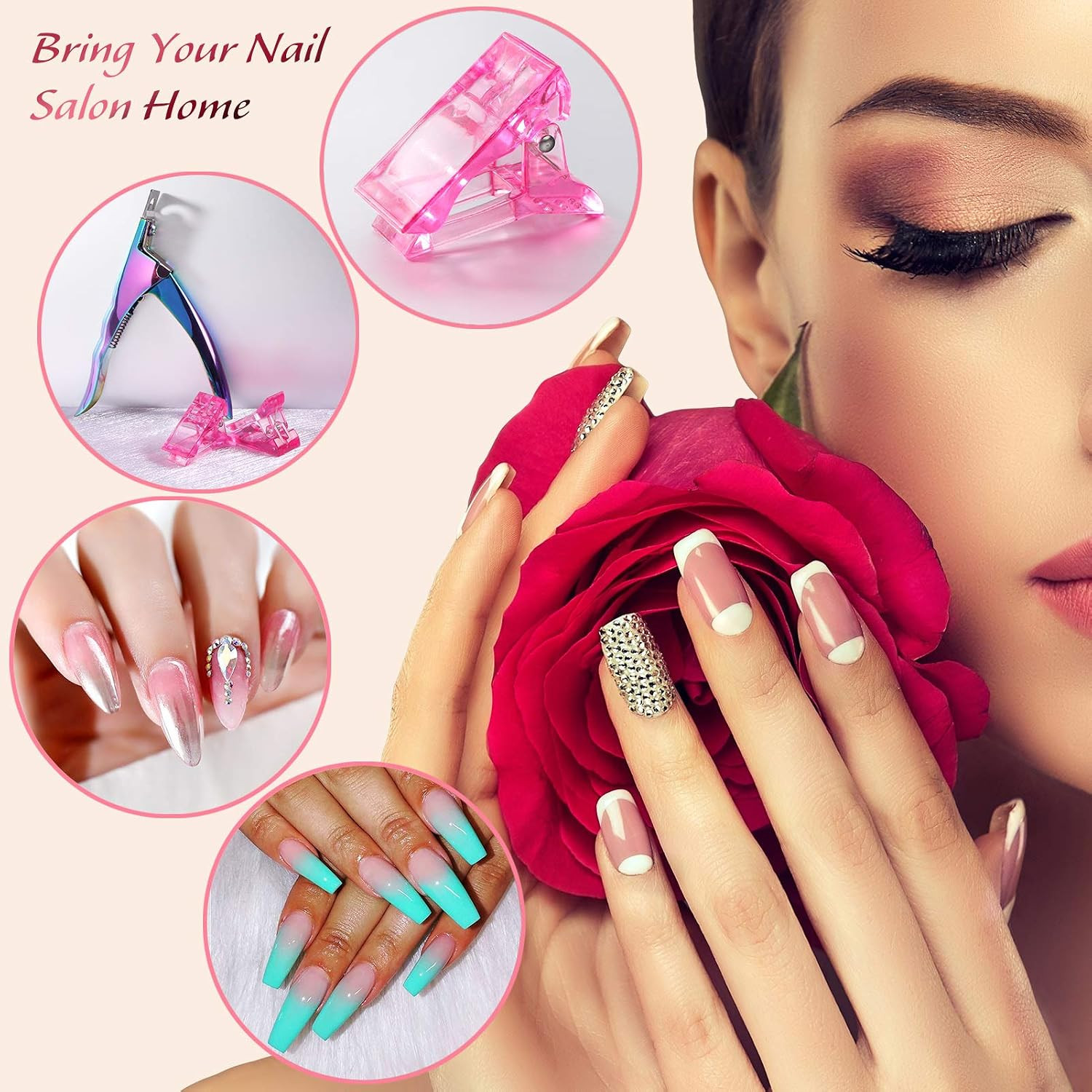 6 Pcs Poly Gel Quick Building Nail Tips Clip Pink Transparent Finger Extension U