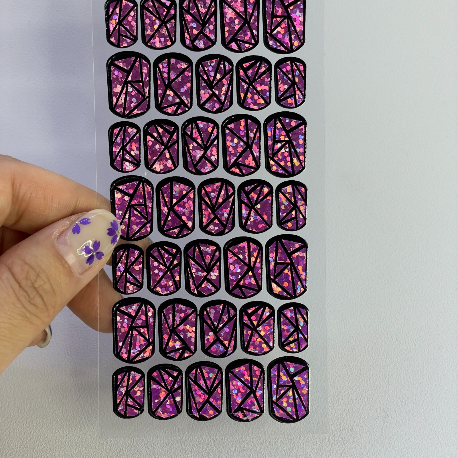 Purple Full Gel Nail Strips DIY Holographic Manicure Wraps Made in Korea