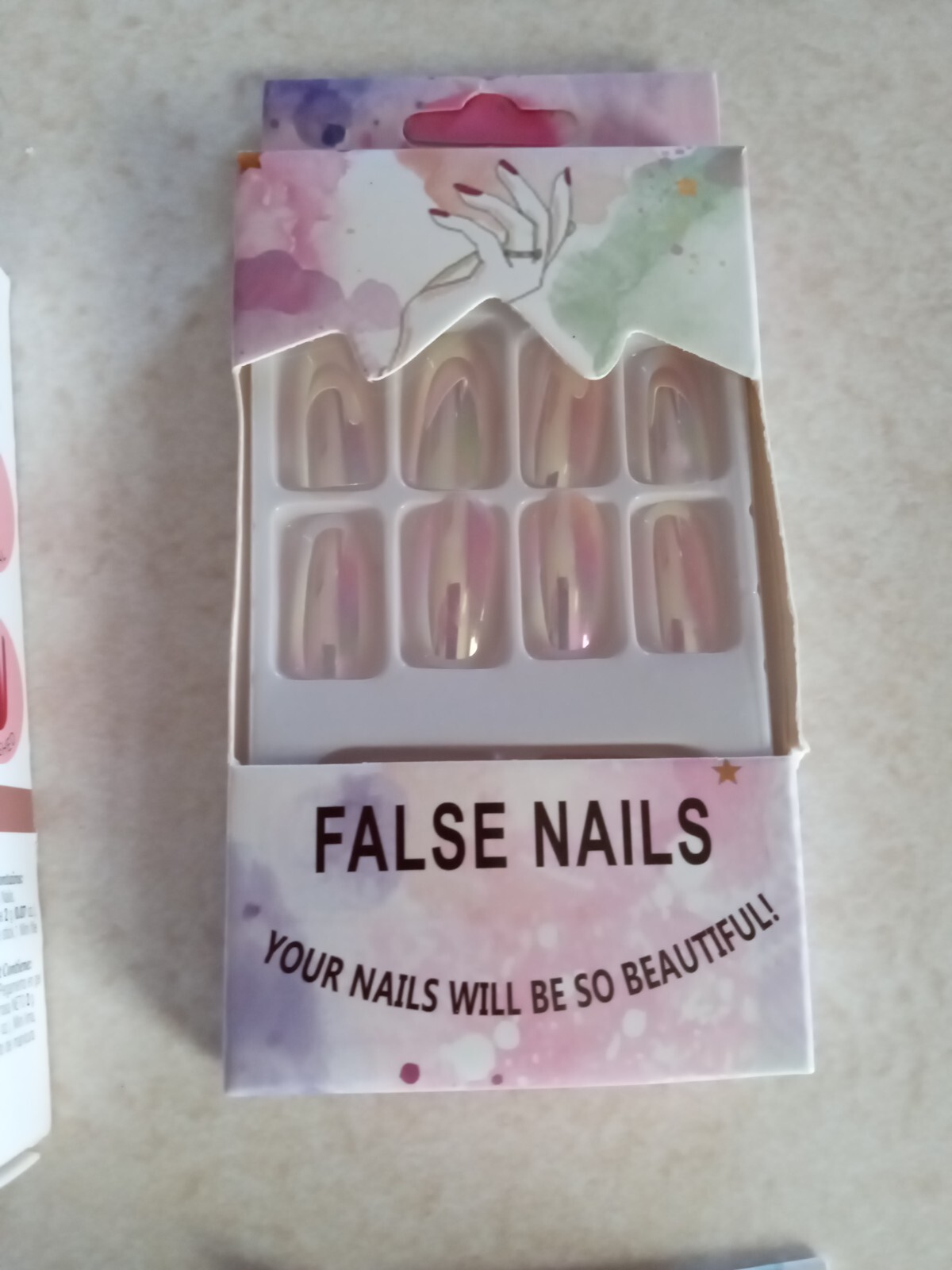Lot of Four New- 2 Square 2 Oval W/ 2 Natural 2 Colored Press On Nails (No Glue)