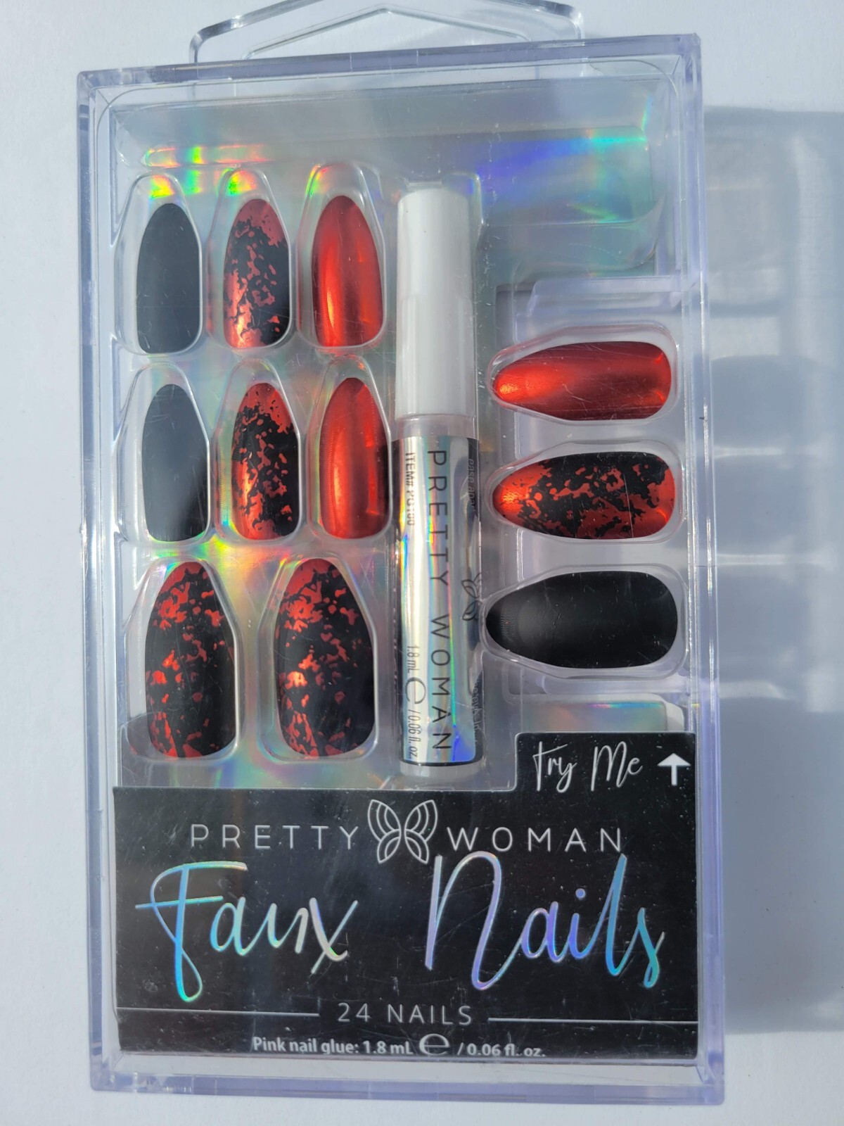 Halloween Fake Faux Nails Red, Classic Scary Black