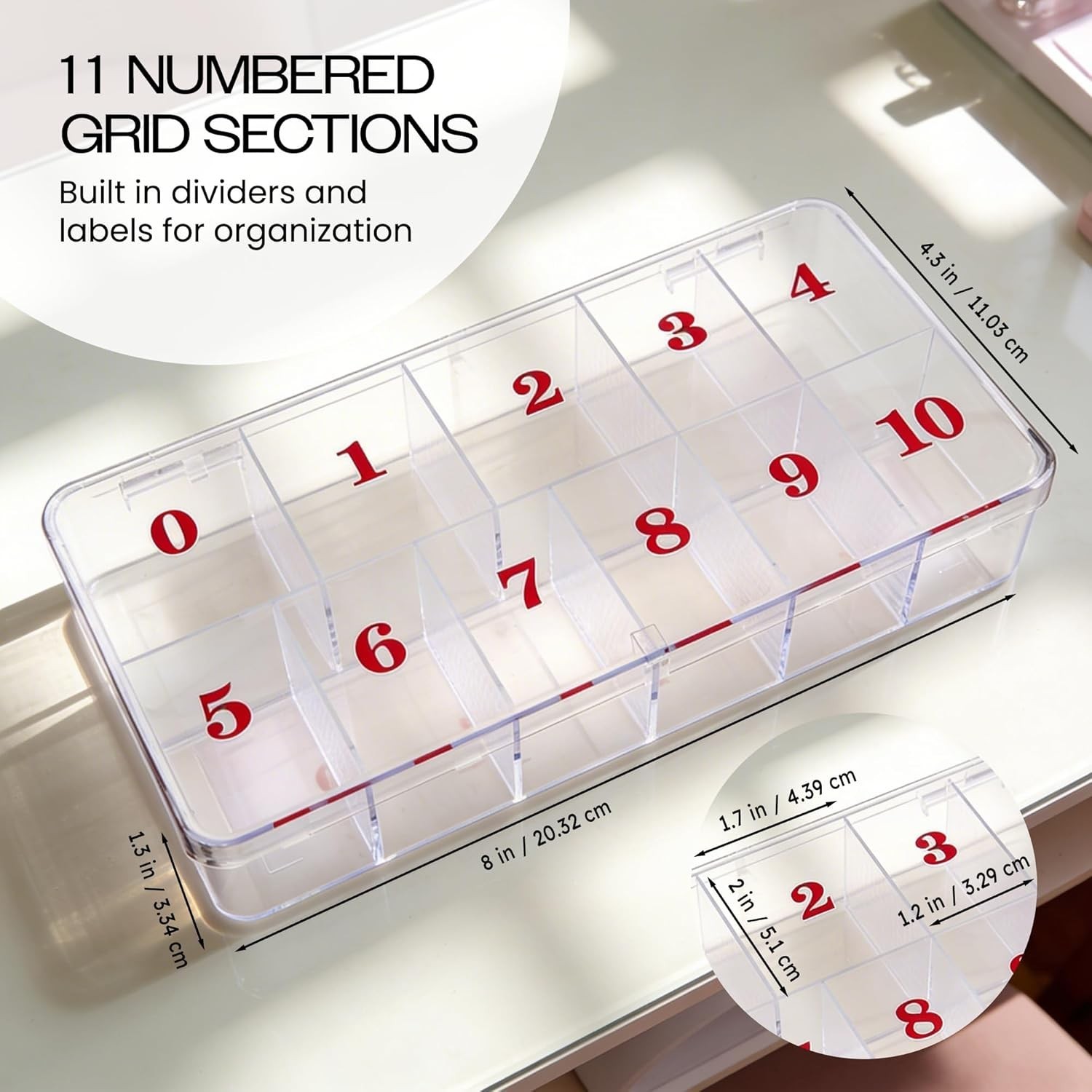 Clear 11 Compartment Nail Art Tip Organizer – Durable & Stylish Storage Case