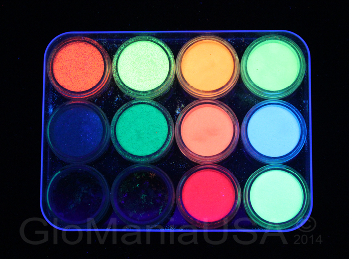 6 Neon Glitters, 4x Visible Glow in the Dark Powder Stars Moons FREE UV KEYRING