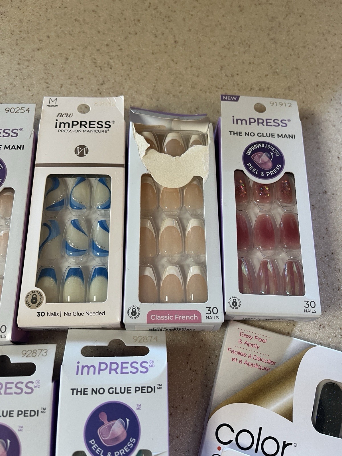 KISS Impress Lot Of 10 No Glue Mani-6 Pedi & 3 Color Street Nail Polish Strips