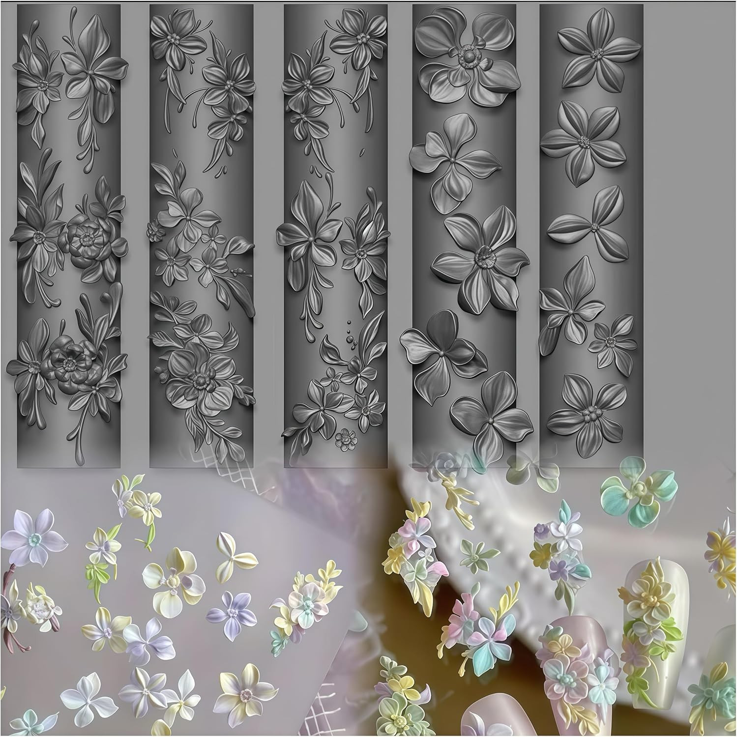 3D Flowers Nail Mold Silicone Nail Tools Spring Flower Nail Charms Resin Molds N
