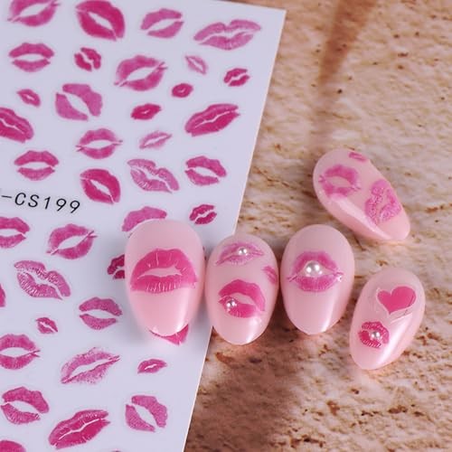 Valentine’s Day Nail Art Stickers Pink Sexy Lips Nail valentines style1