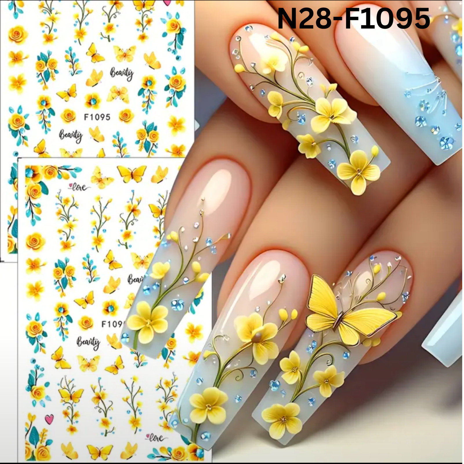 Spring/Summer Yellow Butterfly and Flower Nail Stickers Nail Self-Adhesive Decor