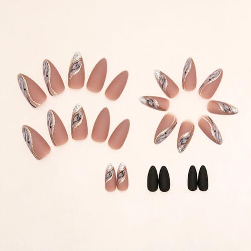 Almond Press on Nails Medium Fake Nails Nude False Nails with Designs Style23