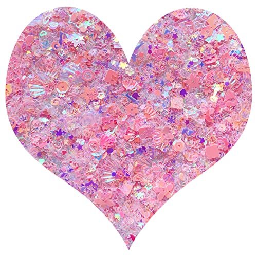 Heart Star Butterfly Craft Sequins Holographic Nail Glitte Confetti Pink-50g