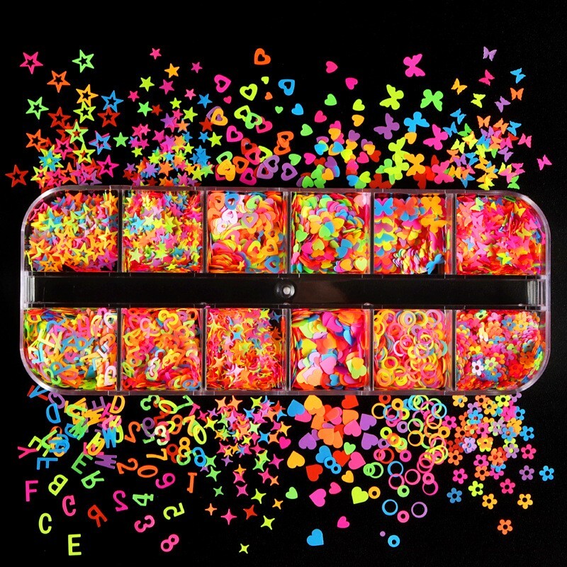 Fluorescence Flower Star Mixed Design Nail Sequins Glitter Flakes Nail Stickers