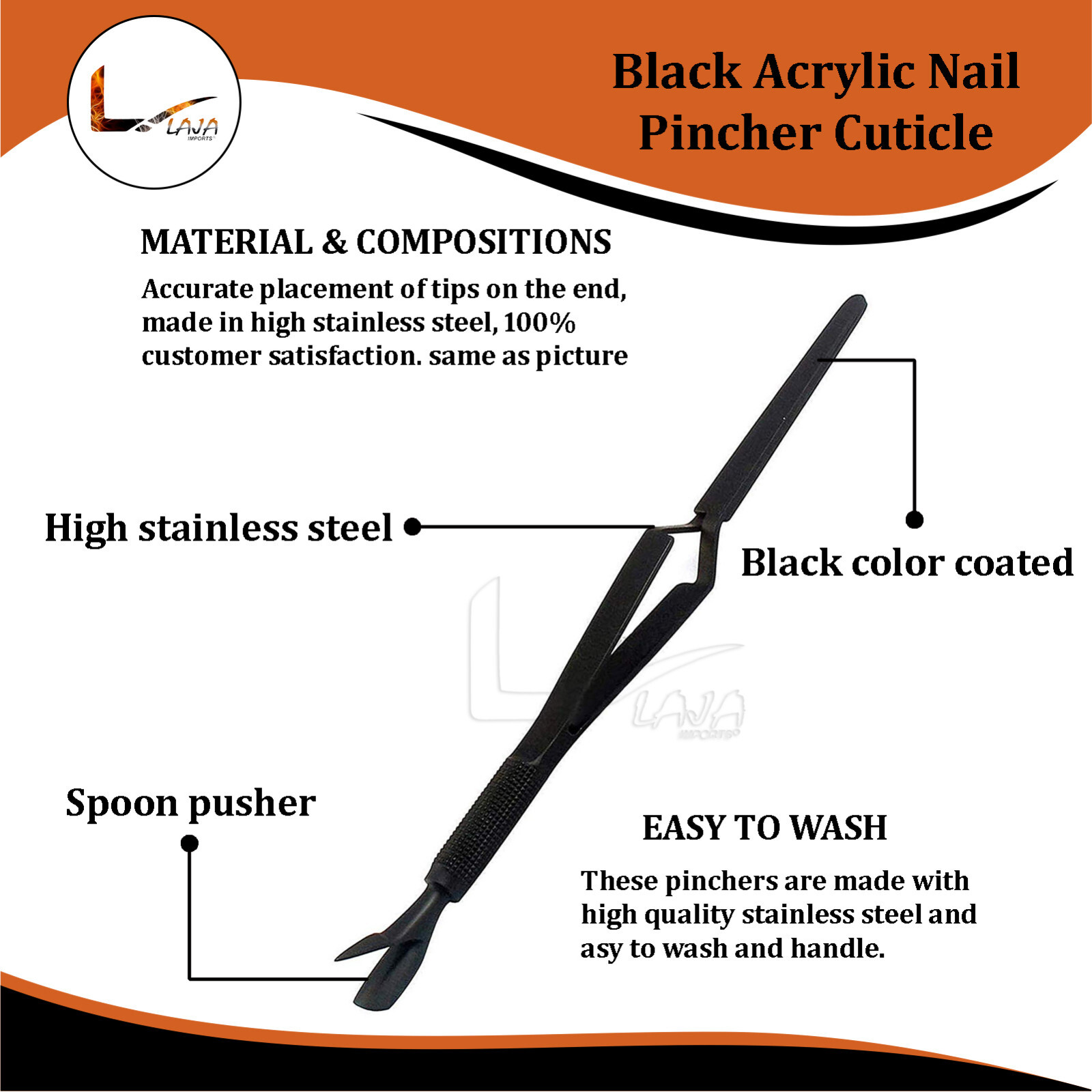 Black Acrylic Nail Pincher Cuticle Pusher Pinching Pinch Clamp C Curve Tweezers
