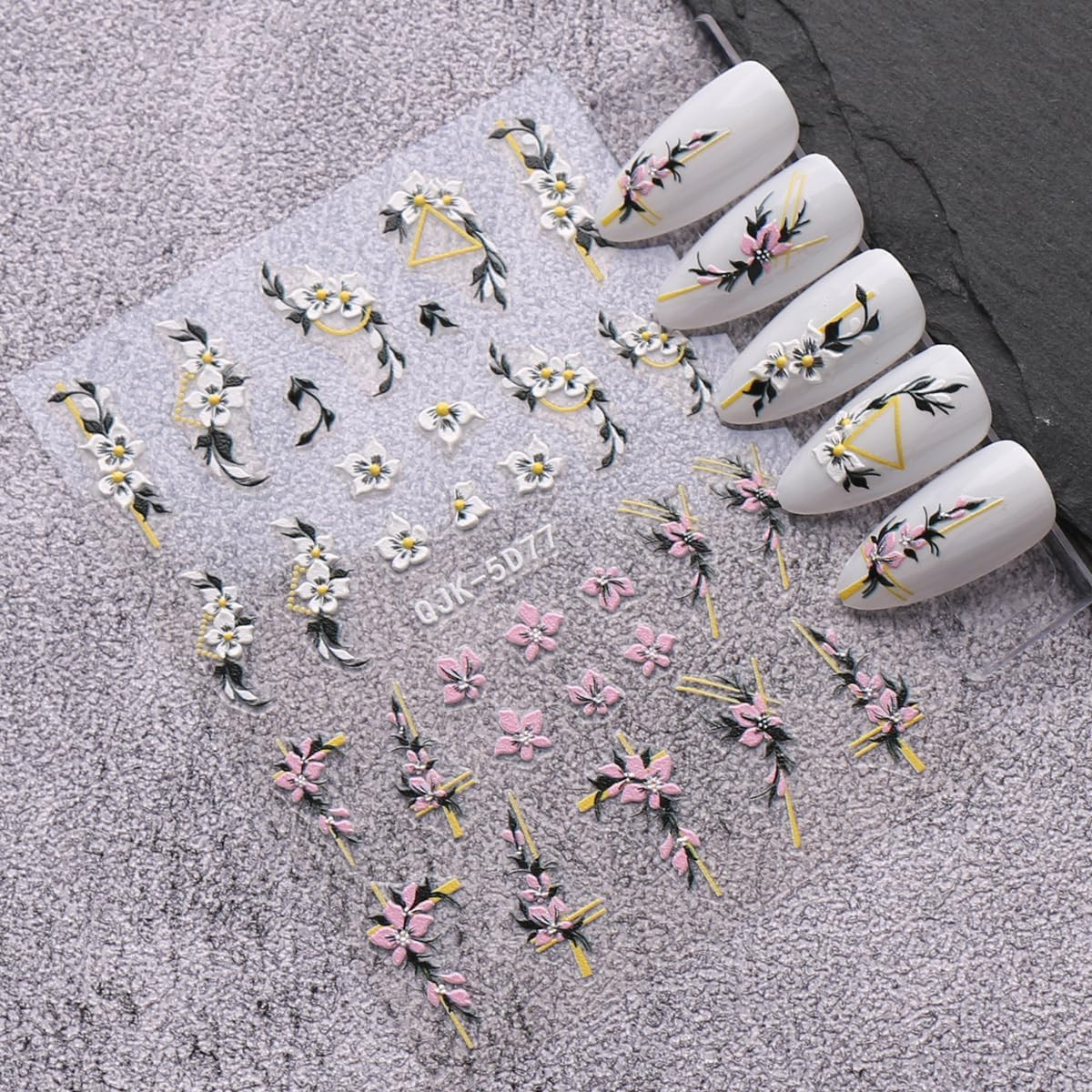 6 Sheets 3D Embossed Spring Flower Nail Art Stickers Decals Self-Adhesive Pegati