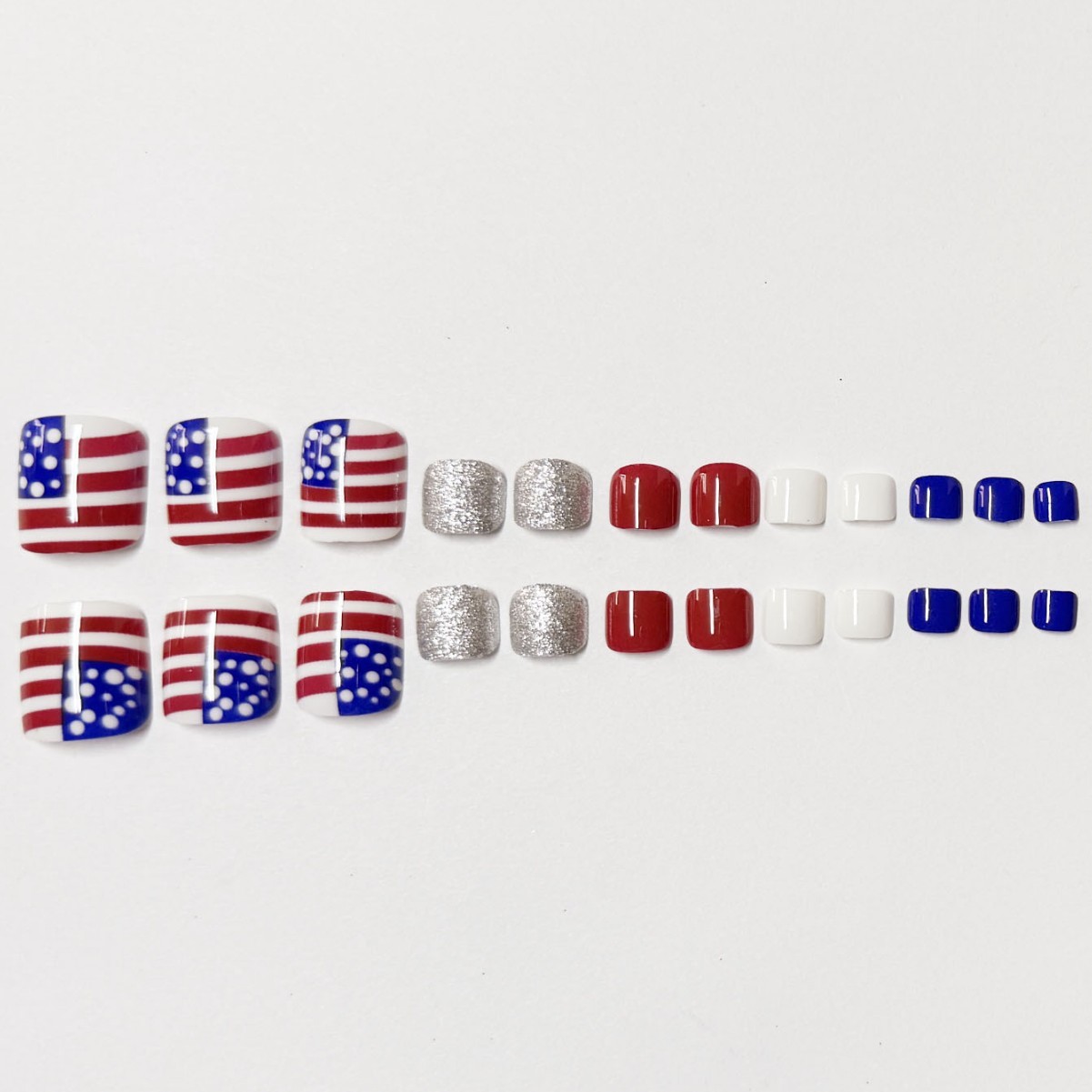 24P Short Square Star Toe Nails Independence Day Press On Nails