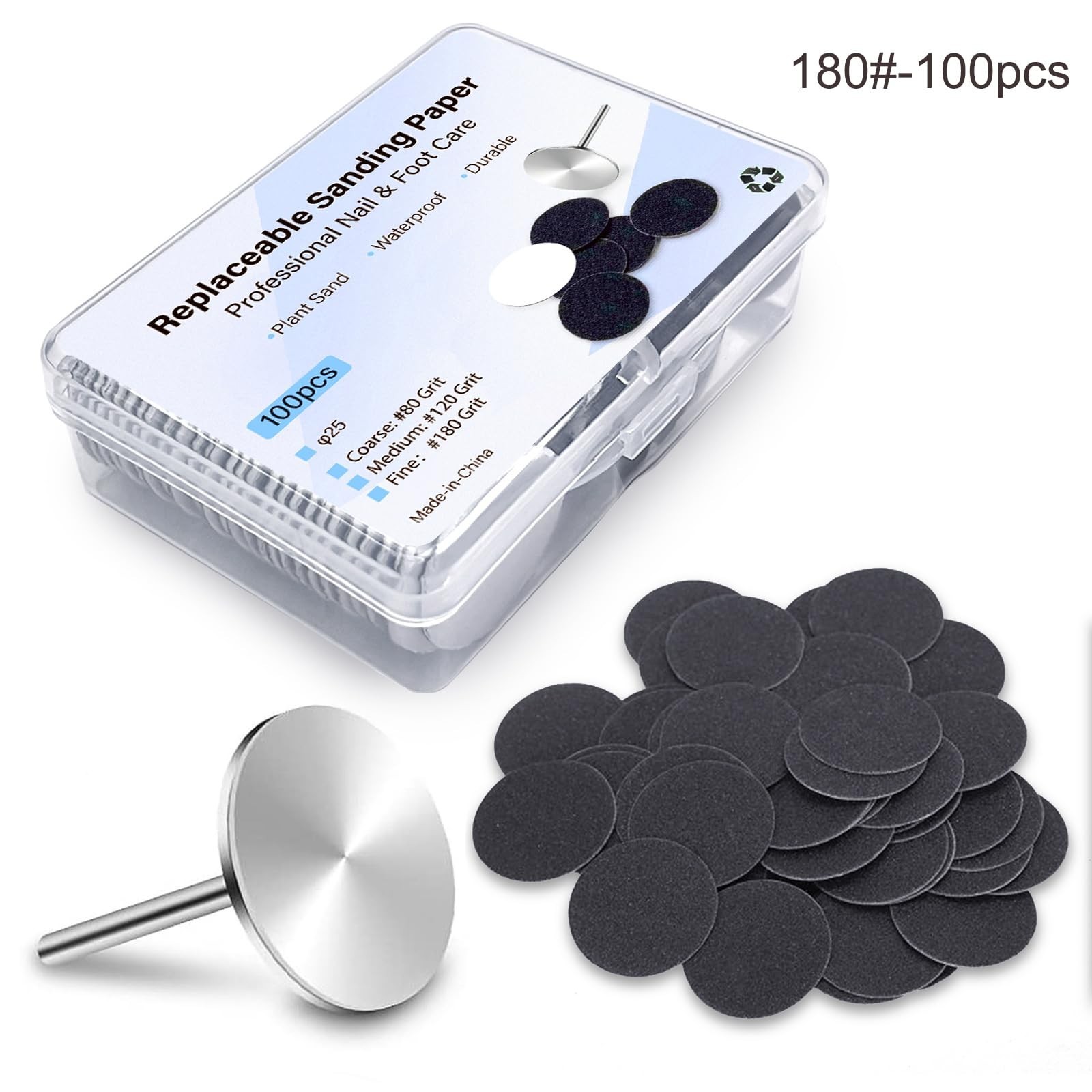100pcs Foot File Sandpaper Disc with 1 Metal Shaft Replaceable Sanding Pads f…