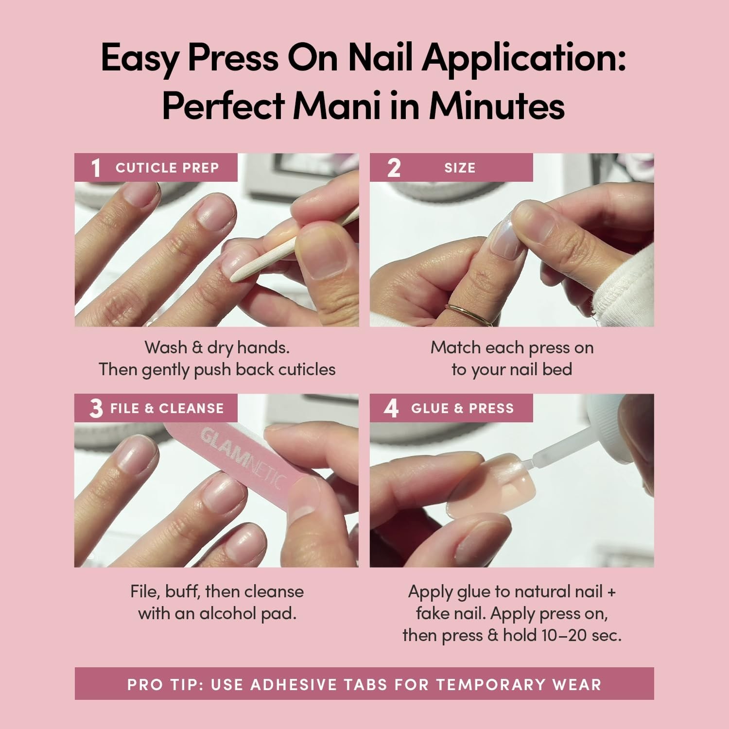All-In-One Short Almond Red Press On Nails Kit – 30 Pc, Glue Included, Reusable