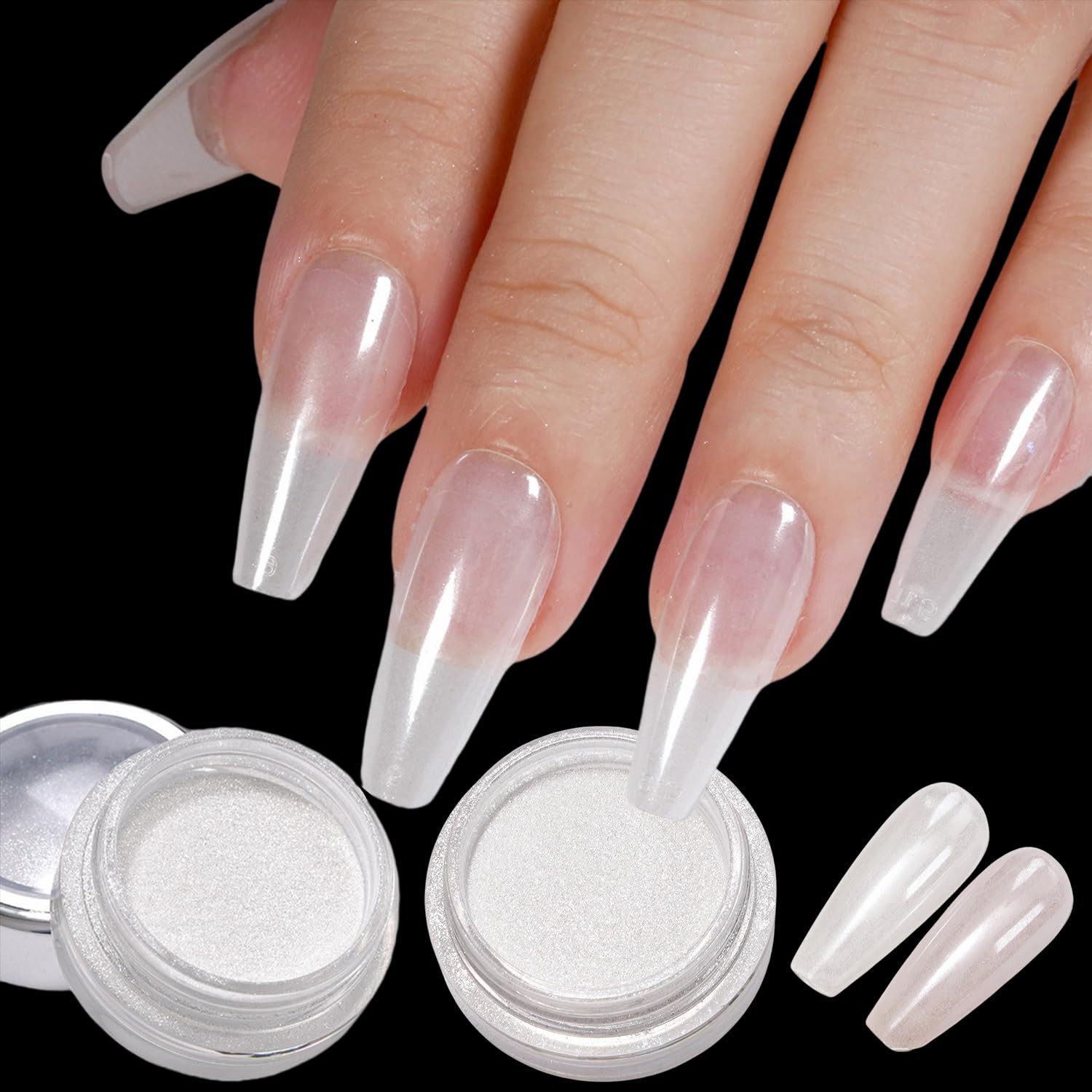 2Pcs White Chrome Nail Powder Moonlight Pearl Powder for Nails, Magic Clear Pear
