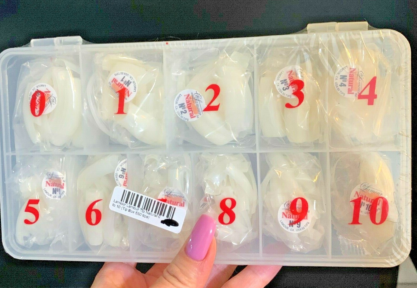Lamour Natural Nail Tip 10 bag Size 0-10 (50 pcs each bag)+Tip Box+ Free 1 KDS