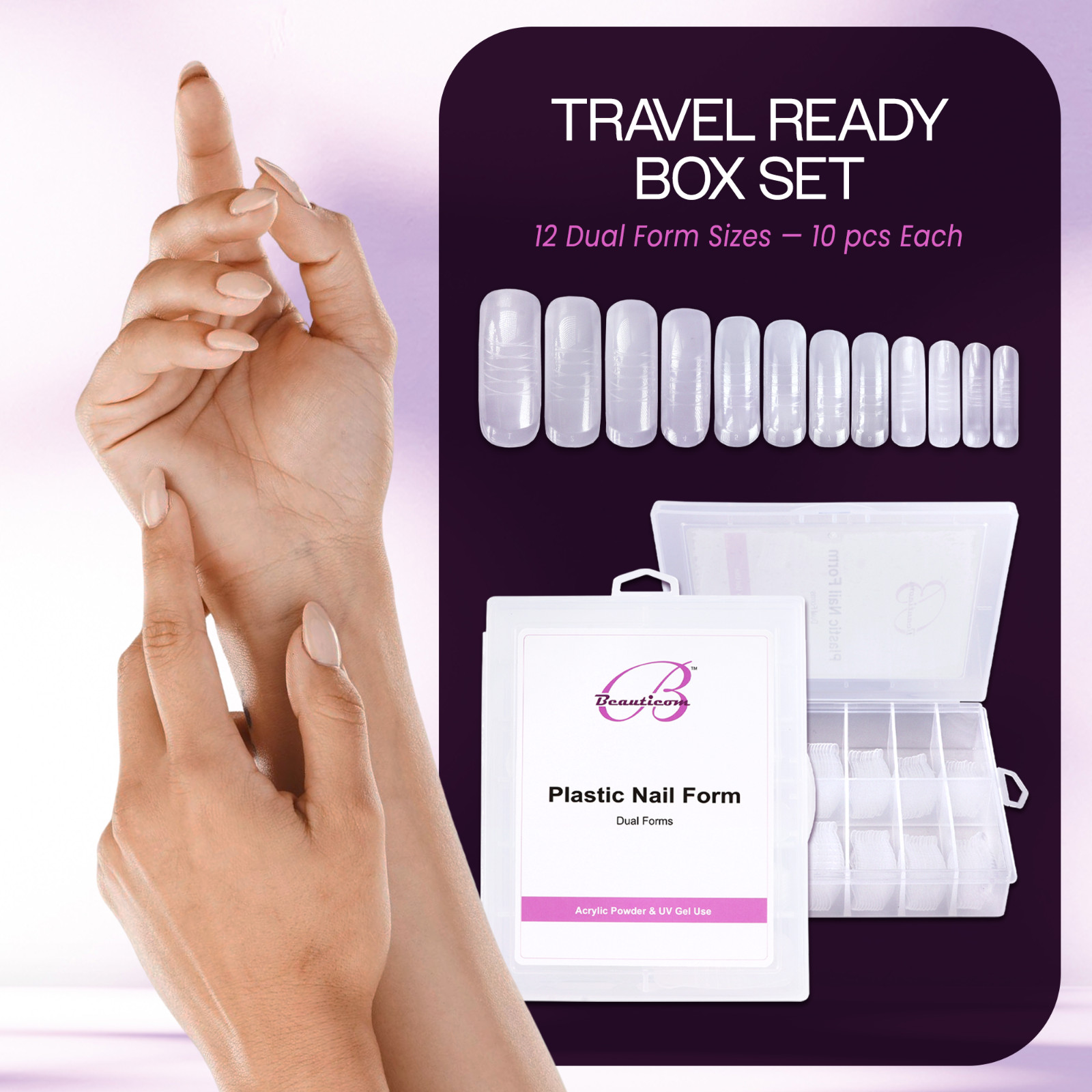 Beauticom USA Dual Nail Form Set Box-Frosted Form Box with 120 Pieces False Tips