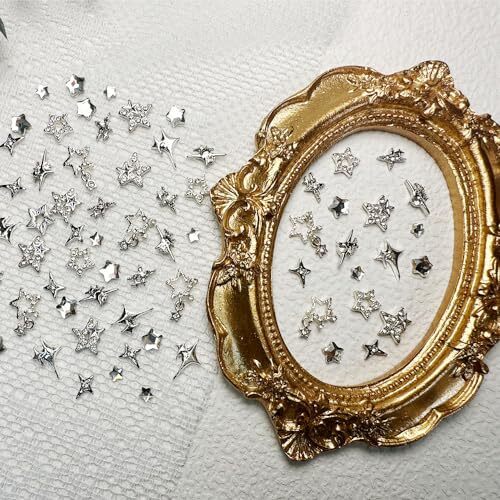 55pcs Silver Star Nail Charms Star Charms for Acrylic Nails 3D Stars Nail Gems