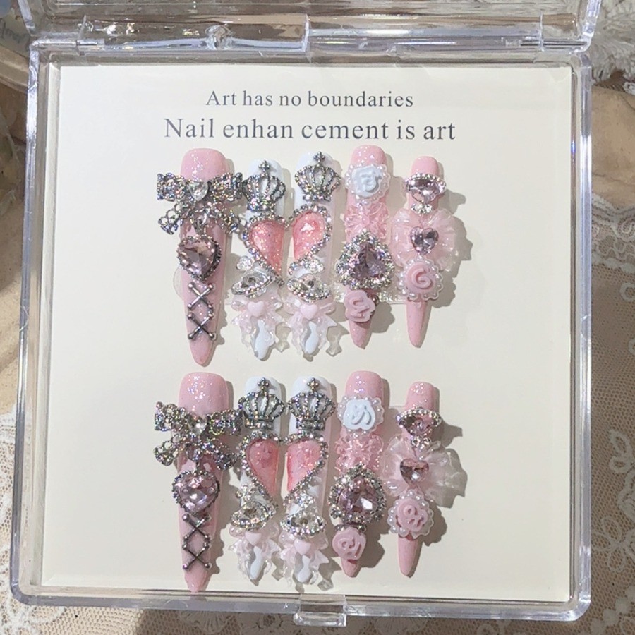 10pcs Harajuku Press on Nails Y2K Lace Short Fake Nail Art Tips