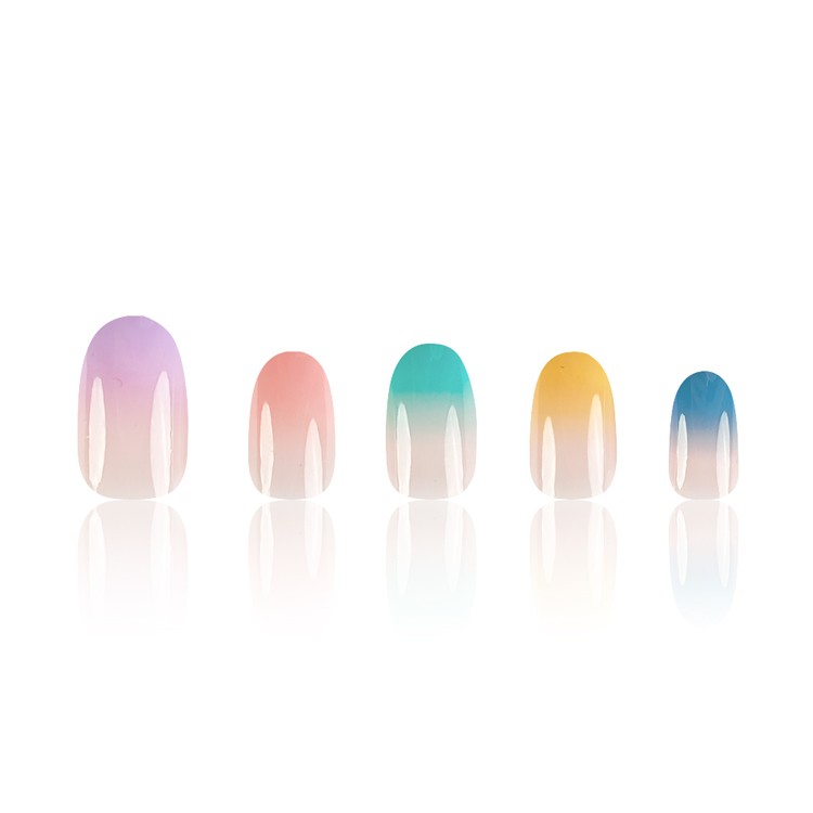 24-piece Short Oval Rainbow Gradient Design Nail Polish Set.Long Press On The Na