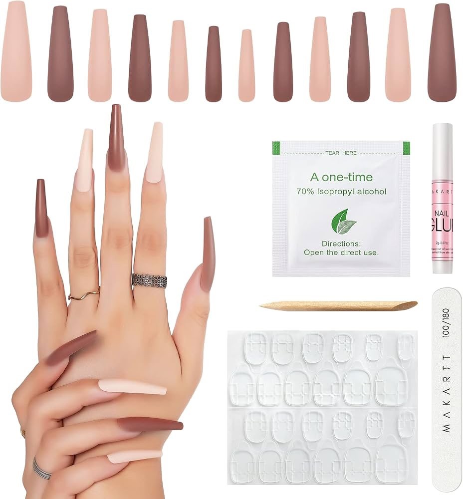Makartt XXL Long Press-On Nail Kit, Glue-On Acrylic Nails, French Press-On Nails