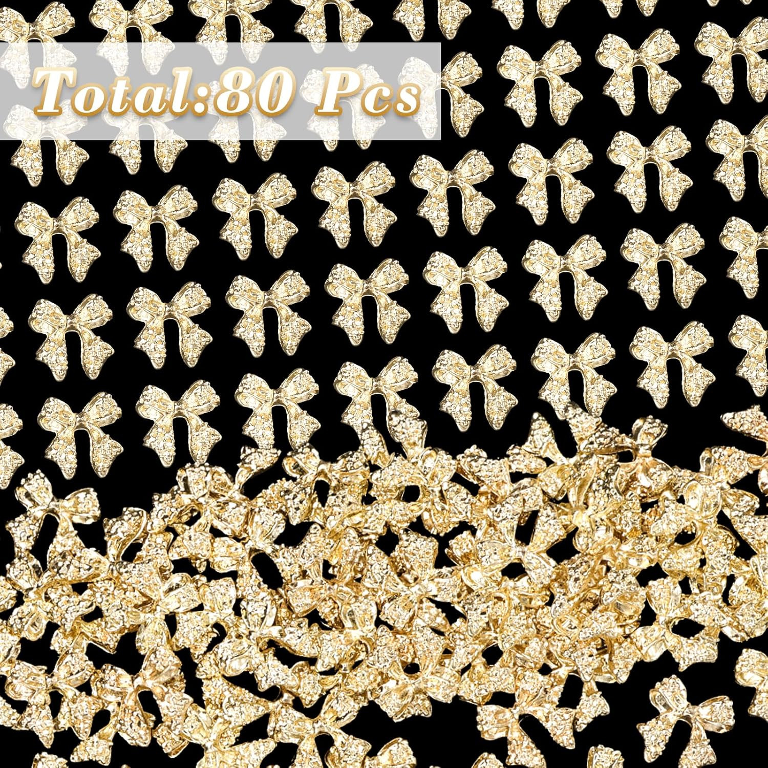 80 Pcs Gold 3D Bow Metal Nail Charm, Luxury Shiny Bows Nail Jewelry Charms for A