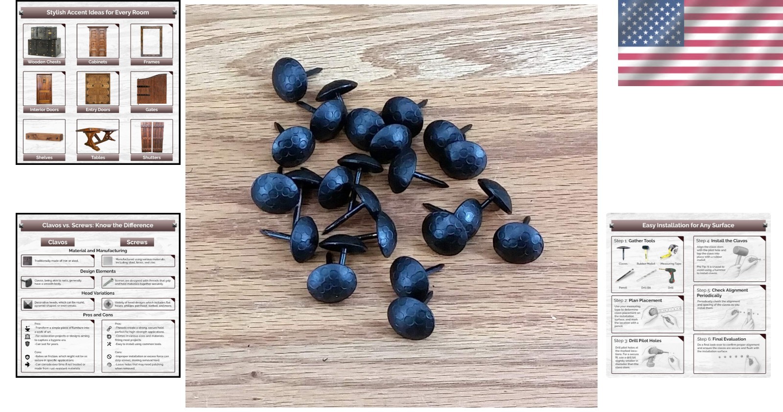 Round Matte Black Clavos, 3/4″ Diameter, 50 Pack