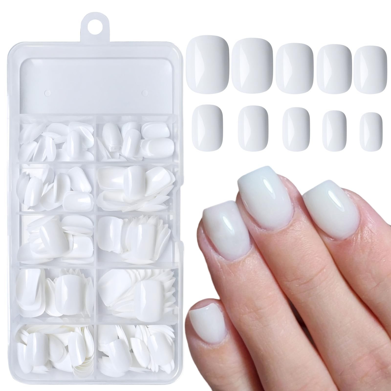 240pcs Press on Nails Short Glossy White Fake Nails Short Square Full Cover A…