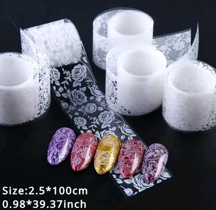 10 Rolls Nail Art Transfer Foil Black White Lace Paisley Roses Set Stickers Lot