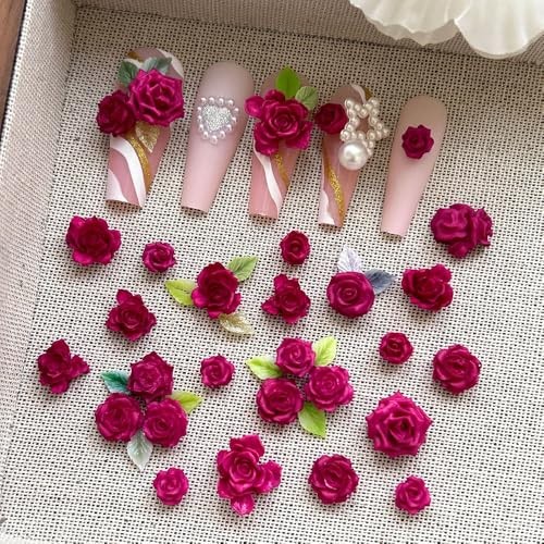 3D Rose Red Flower Nail Charms Luminous Camellias Roses Nail Art Charms Soft