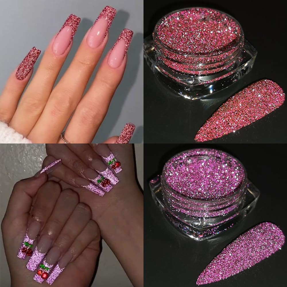 Reflective Glitter Powder Set, 8 Colors Sparkle Diamond Nail Glitter Dust, Silve