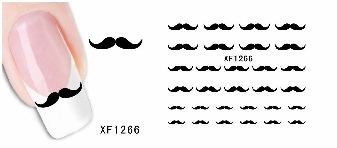 Nail Art Water Transfer Sticker Decal Stickers Pretty Mustache Black XF1266