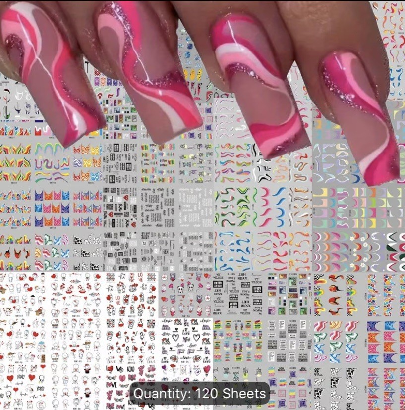 3D Nail Sticker Decal 120 Design Lot Nail Art Adhesive DIY Design Decor US Stock