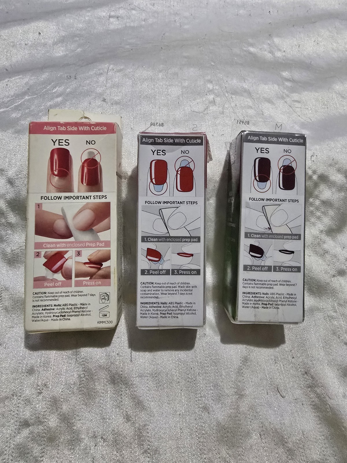 NIB ImPRESS Lot Of 3 Press On Nails Red, Burgandy, Blue & White No Glue Needed