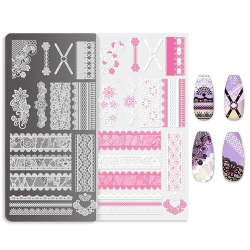 Lace Nail Stamping Plate Set with Stamper and Scraper, 5 Piece