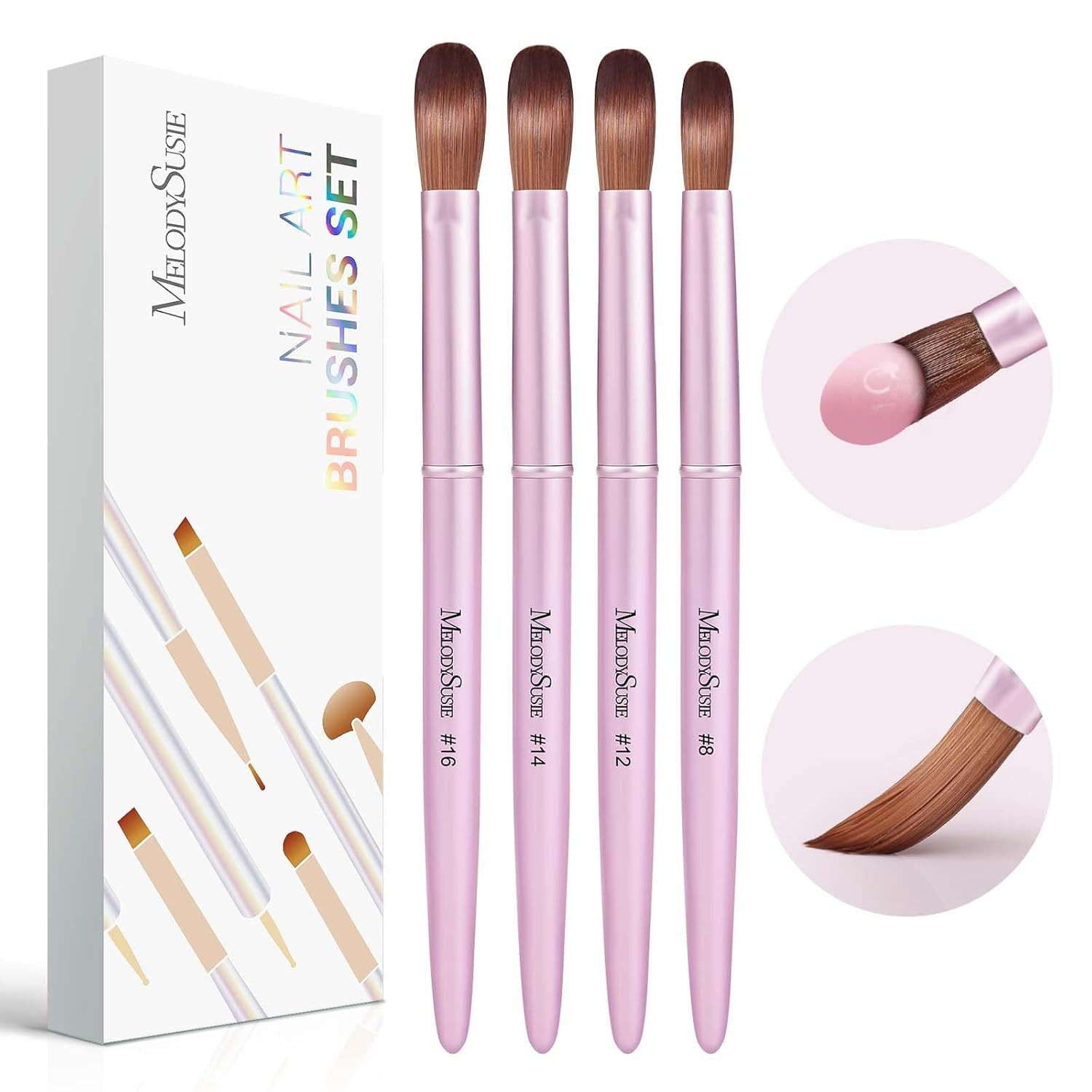 4Pcs Acrylic Nail Brush Set, Size 8/12/14/16 Professional Nail Brushes for Acryl