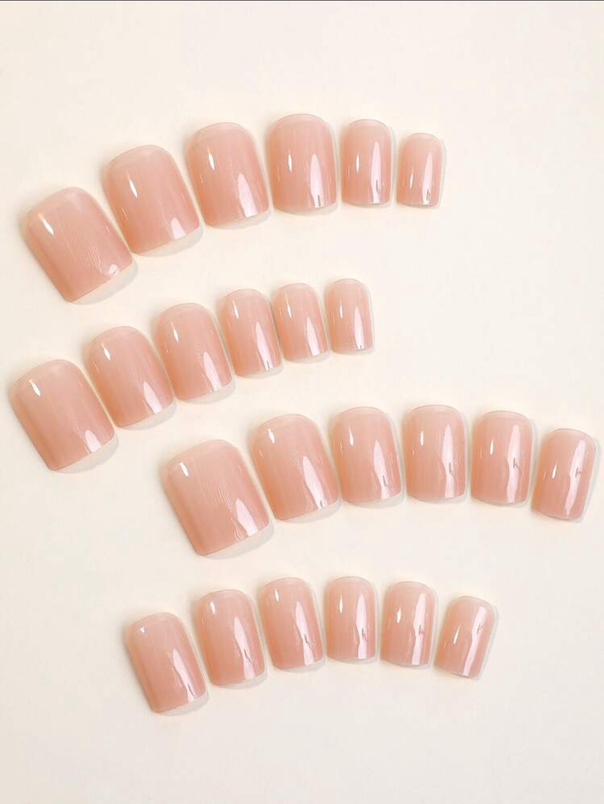Press On Nails – Reusable Short Square Natural Nude Stick On False Nails
