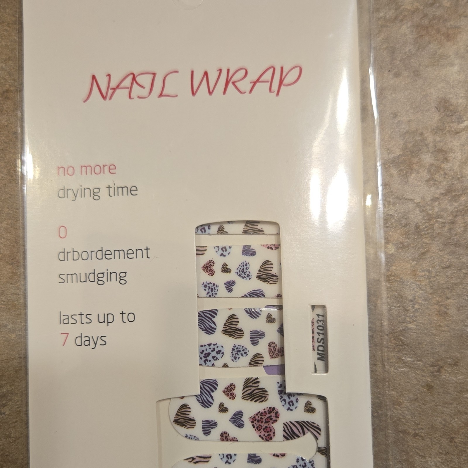 Heart Print Multicolor/White Shiny Durable Plastic Nail Wrap Stickers MDS1031