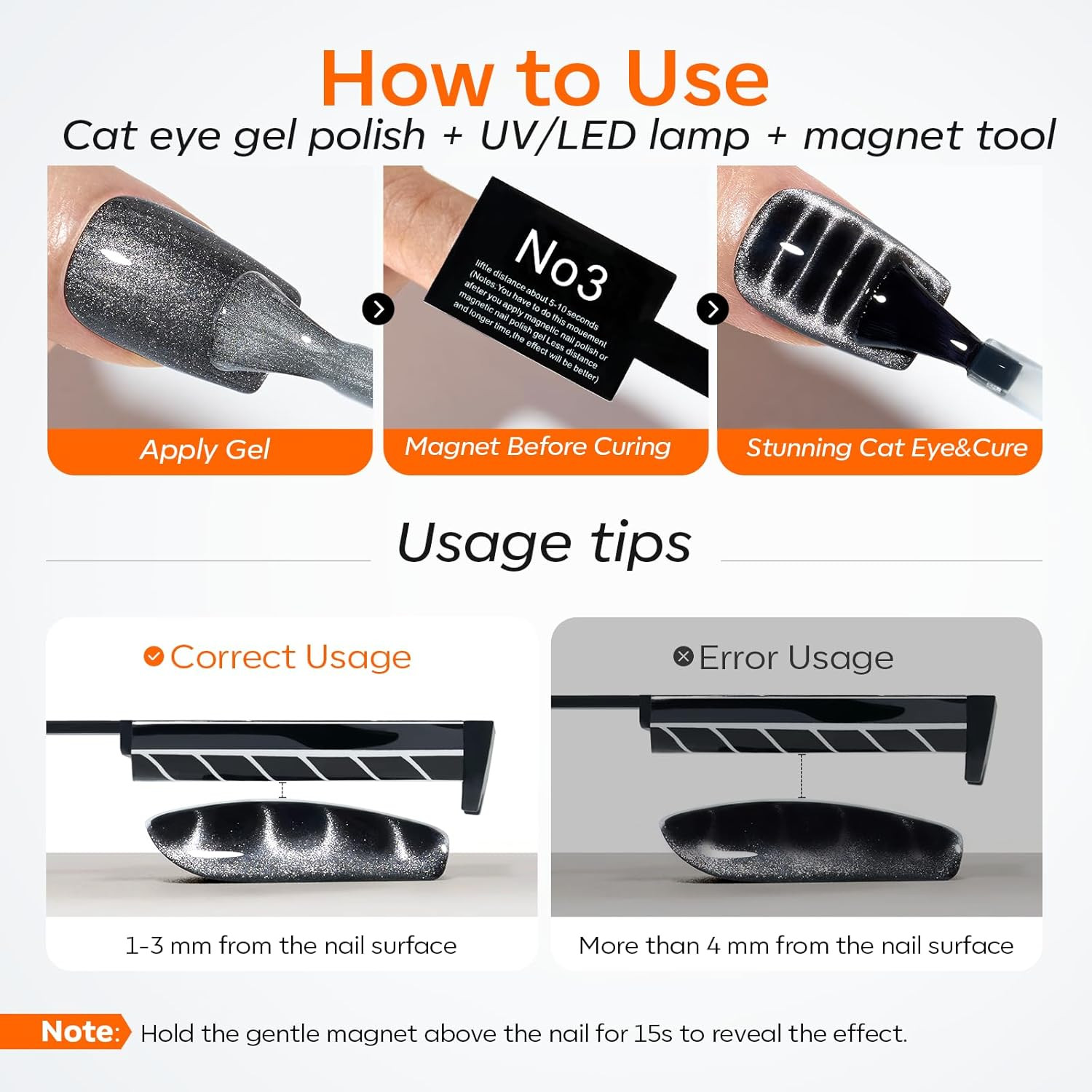 Cat Eye Magnet Set, 15PCS Multi-Shape Nail Magnet for Cateye Gel Polish, Heart M