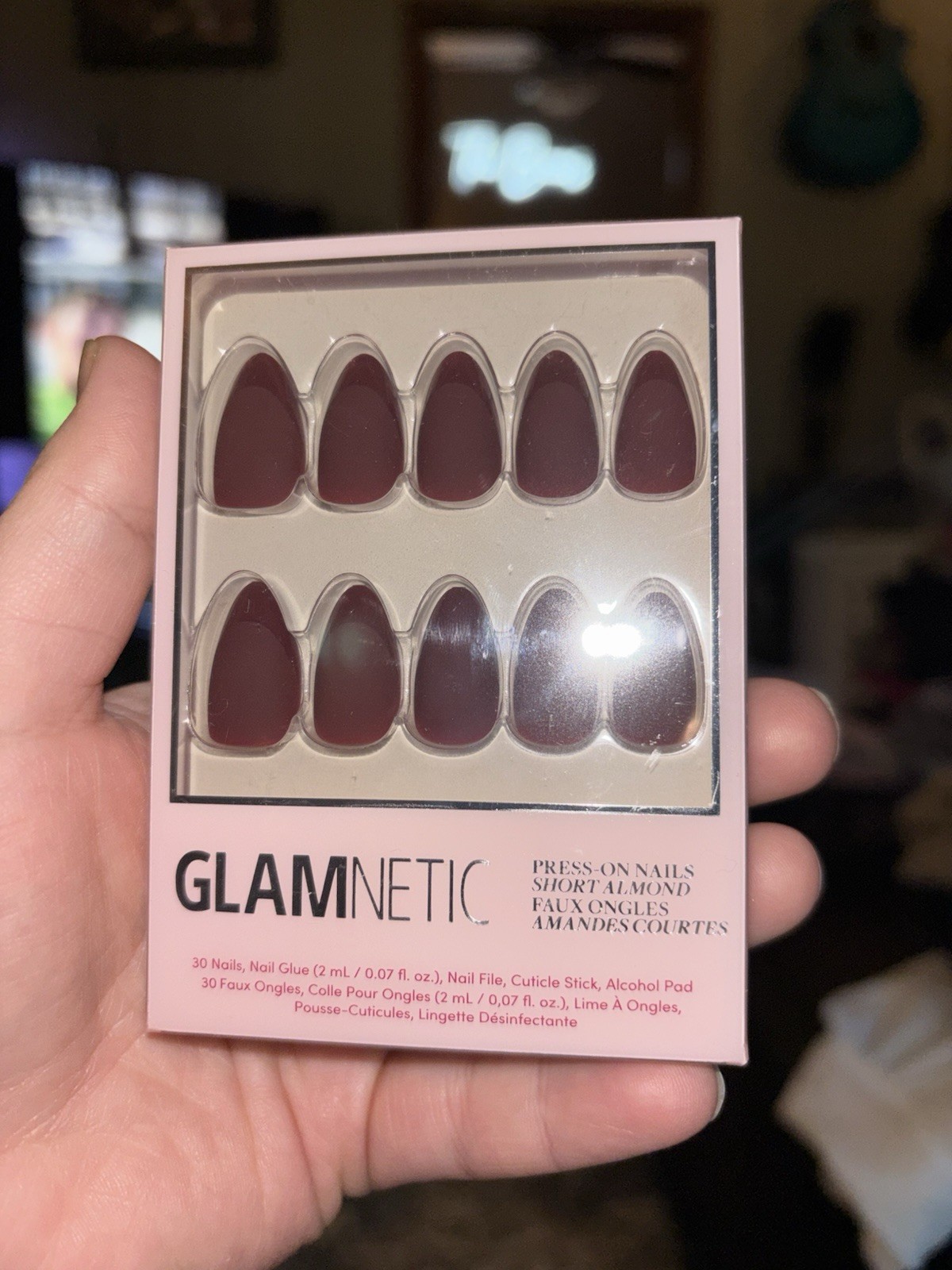 Glamnetic Press-On Nails Merlot Short Almond, 30-Nail Kit with Glue