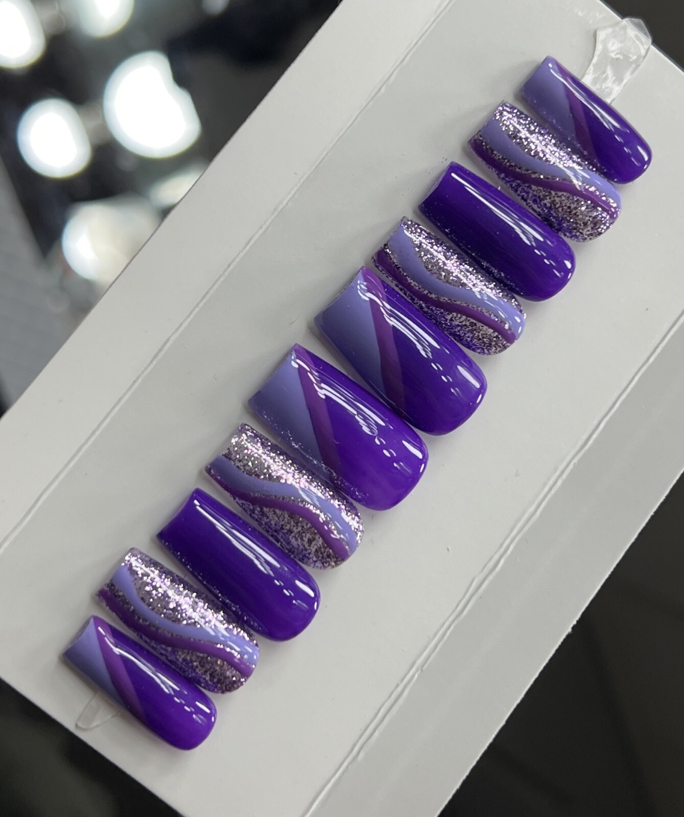🤍 CUSTOM Hard Gel Press On Nails, Purple Glitter BLING 10p FULL SET W Kit