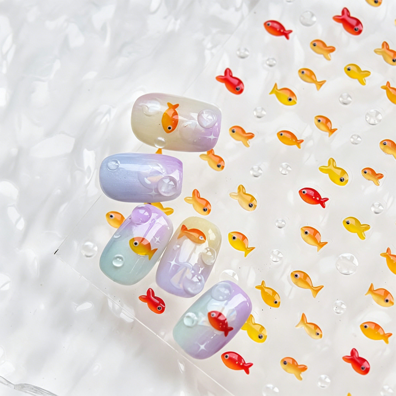 Xiaohongshu Viral Cute Mini Goldfish Nail Stickers 2026 New Cartoon Lovely Manic