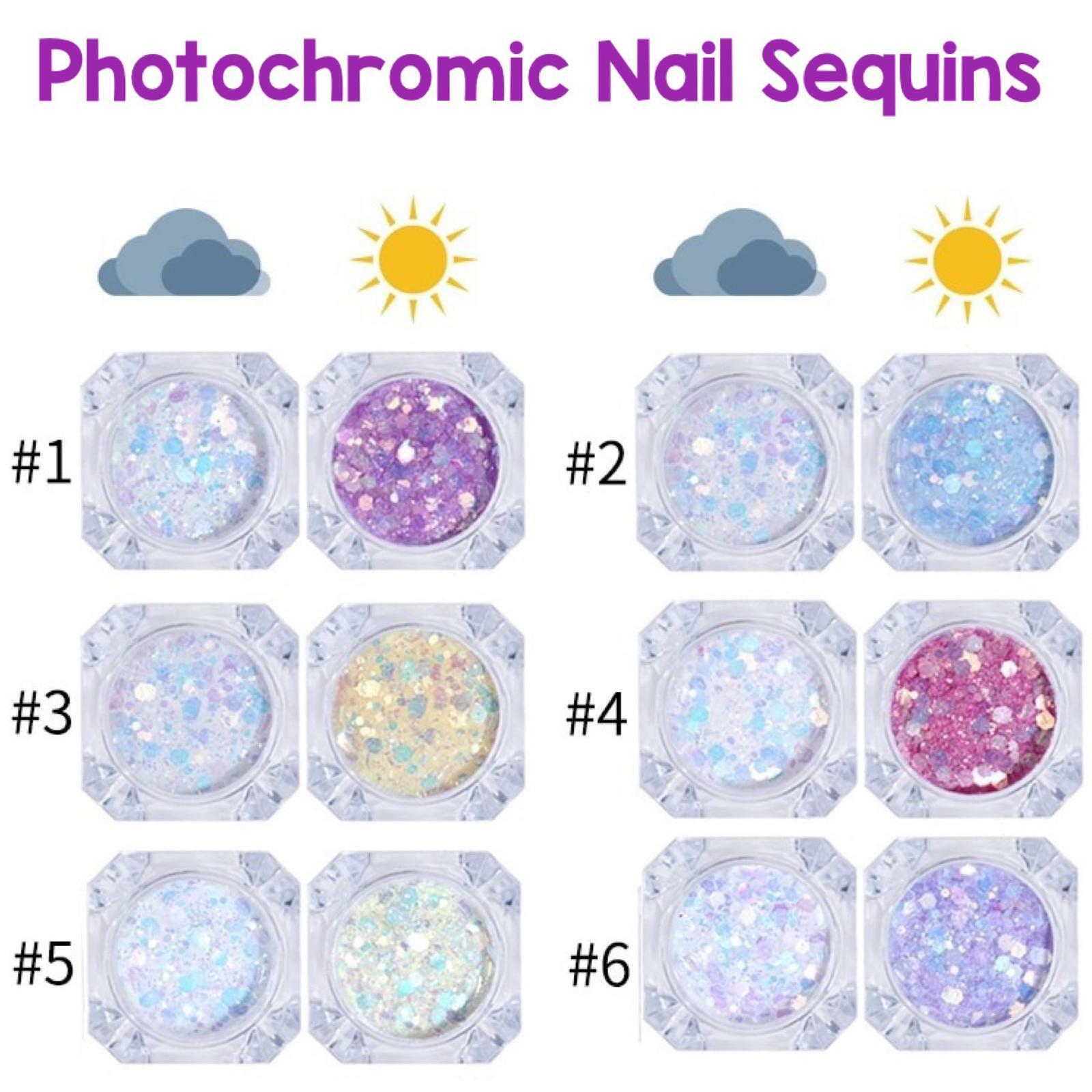 Photochromic Nail Sequins UV Light Colour Changing Glitter Under Sunlight Mix UK