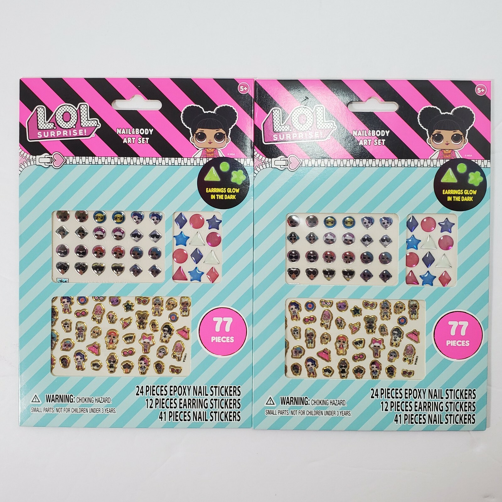 Lot of 2 L.O.L. Surprise Nail Body Art Set Earring Stickers Nail Stickers LOL